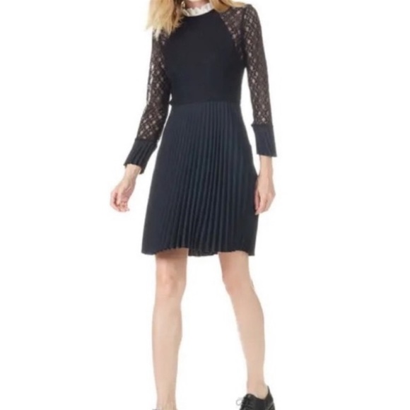 Sandro Short Pleated Dress with Victorian Collar - Picture 1 of 2